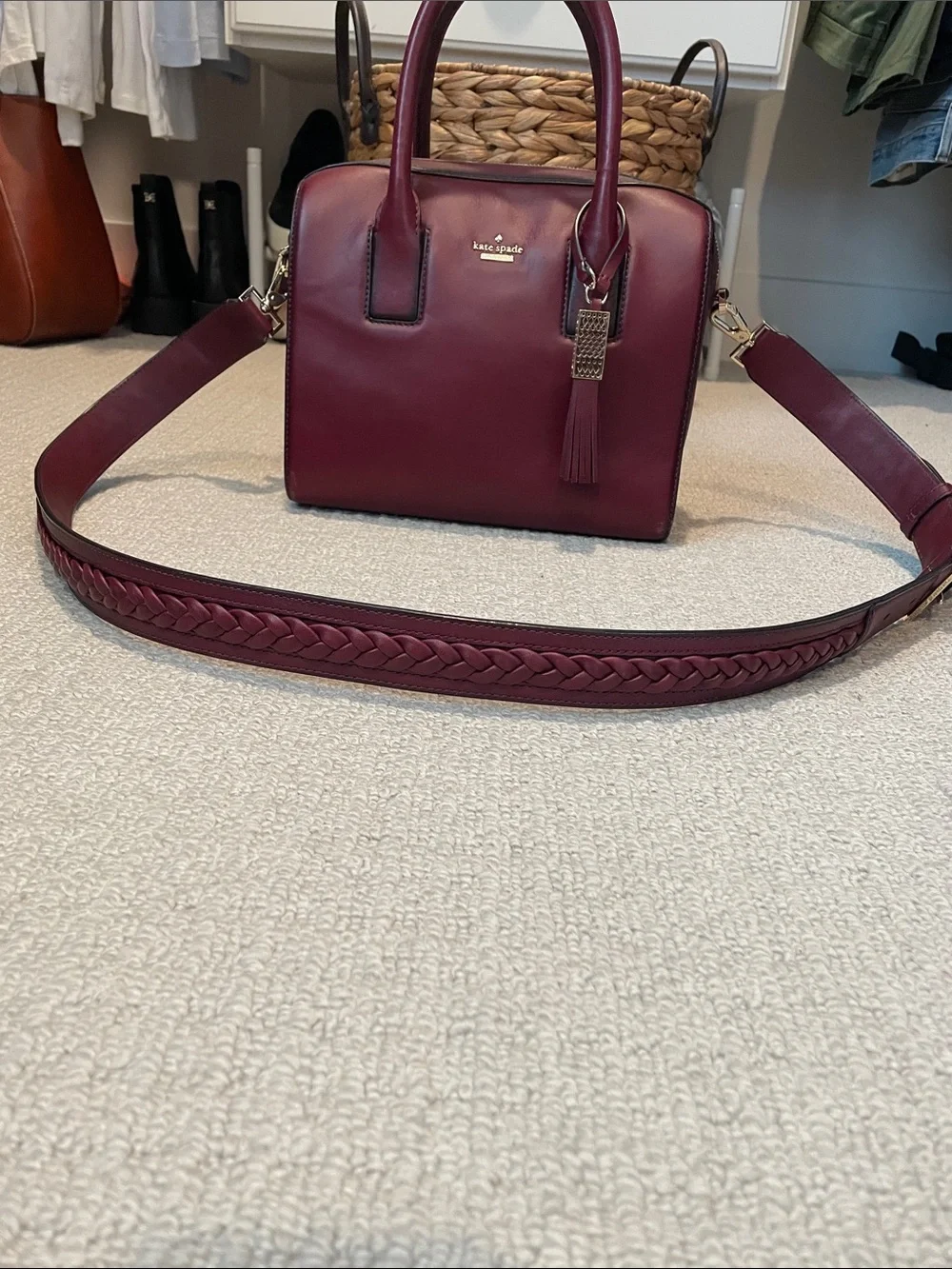 kate spade Burgundy Leather Top-Handle Satchel with Tassel